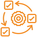 Icon of a cycle of checked tasks around a gear