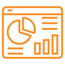 Icon of a dashboard with a pie chart and bar graph