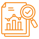 Icon of a report with charts under a magnifying glass