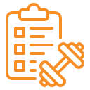 Icon of a clipboard checklist with a dumbbell